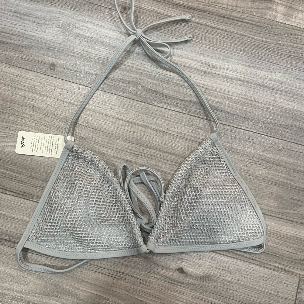Aerie Gray Mesh Triangle Bikini Top Size XS B1